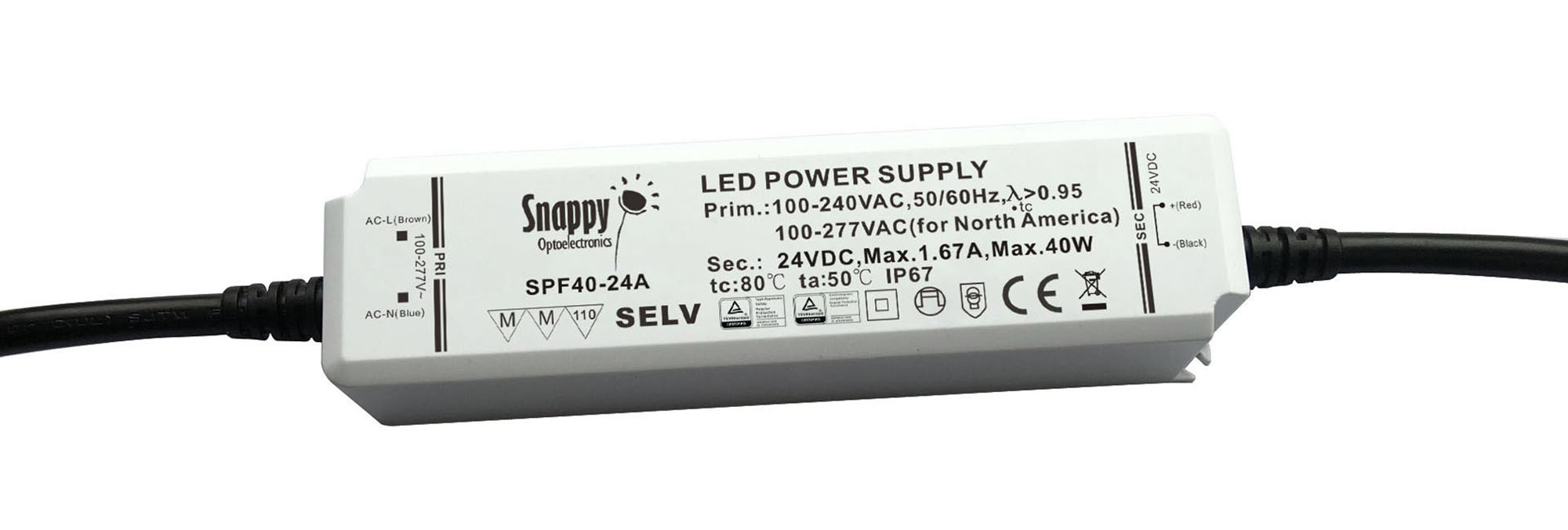 40W CV & CC Non-Dimmable LED Driver 24VDC IP65 SPF40-24A  Snappy SPF